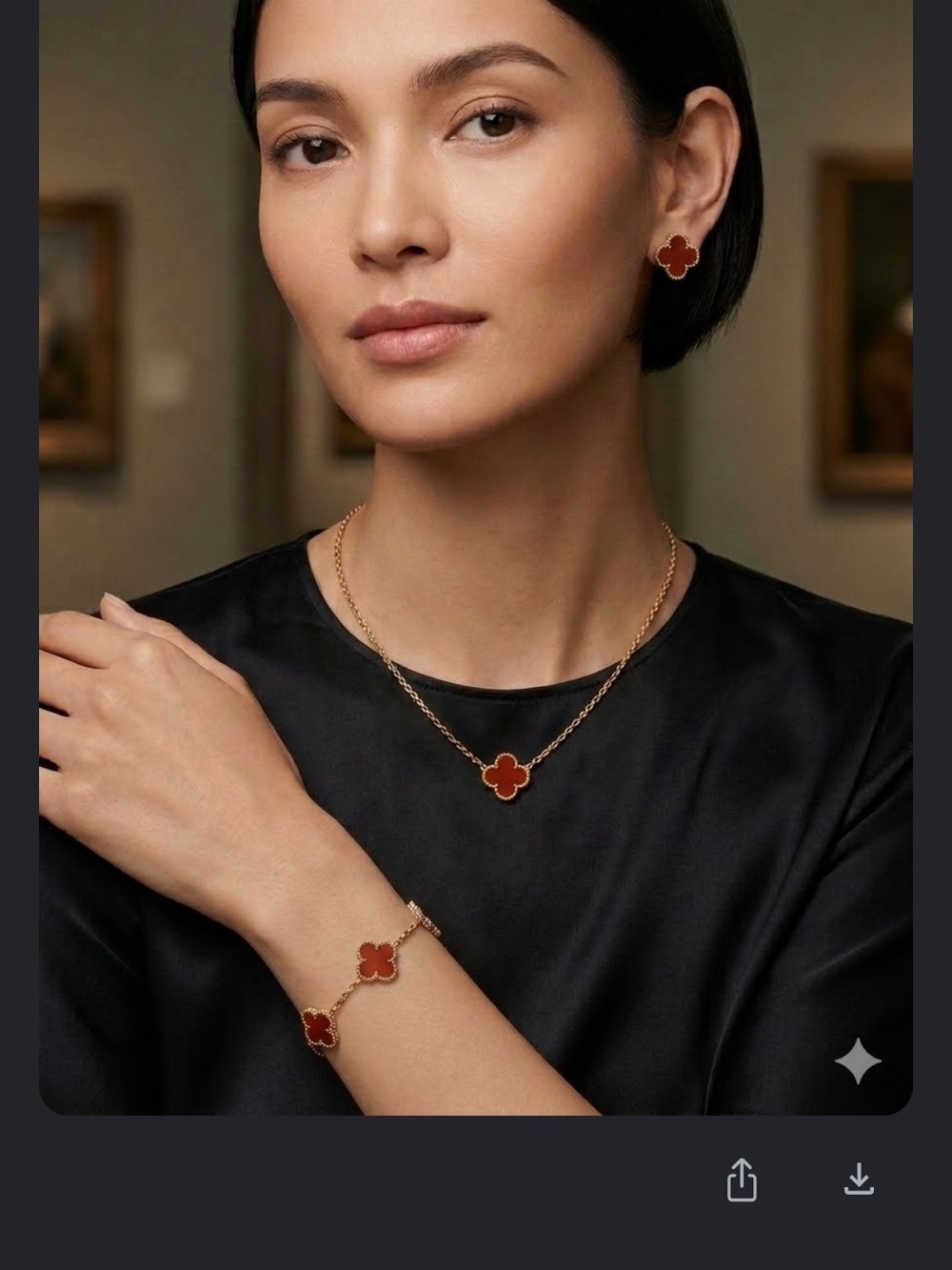 Gold Plated Four-Leaf Clover Necklace stud and Bracelet Set - Red.